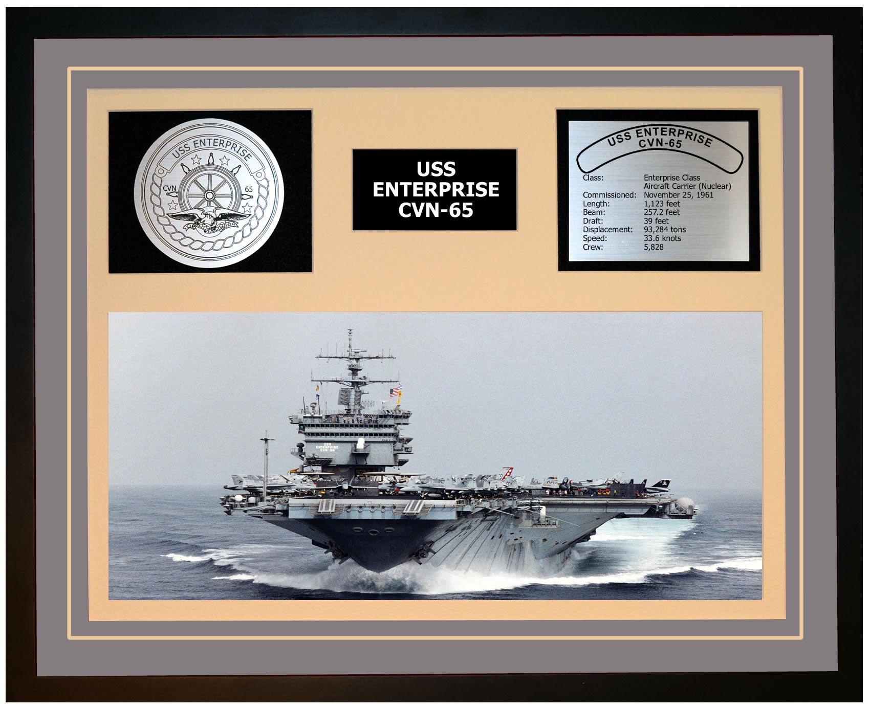 USS ENTERPRISE CVN-65 Framed Navy Ship Display Grey
