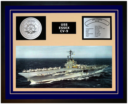 USS ESSEX CV-9 Framed Navy Ship Display Blue