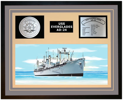 USS EVERGLADES AD-24 Framed Navy Ship Display Grey
