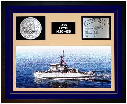 USS EXCEL MSO-439 Framed Navy Ship Display Blue