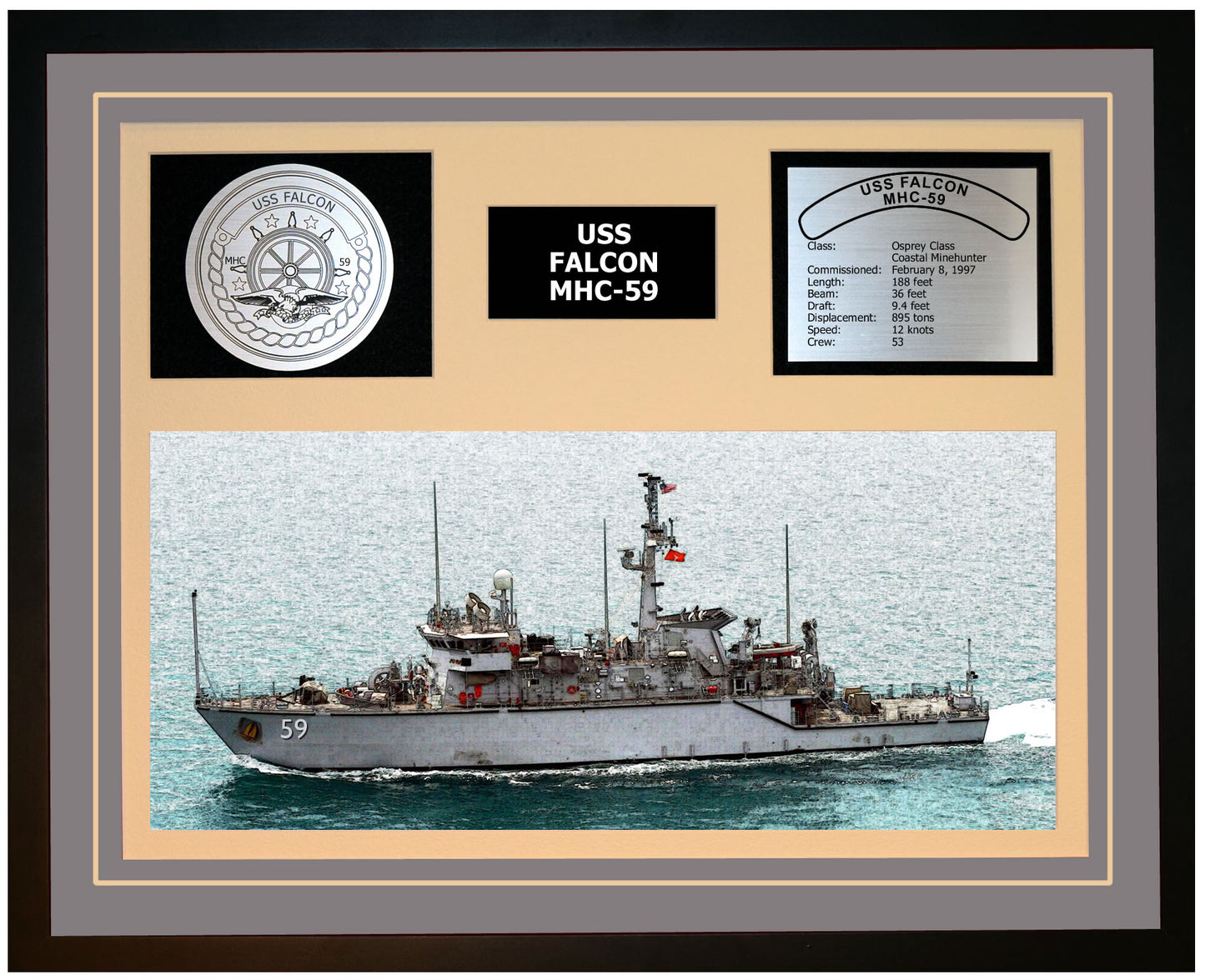USS FALCON MHC-59 Framed Navy Ship Display Grey