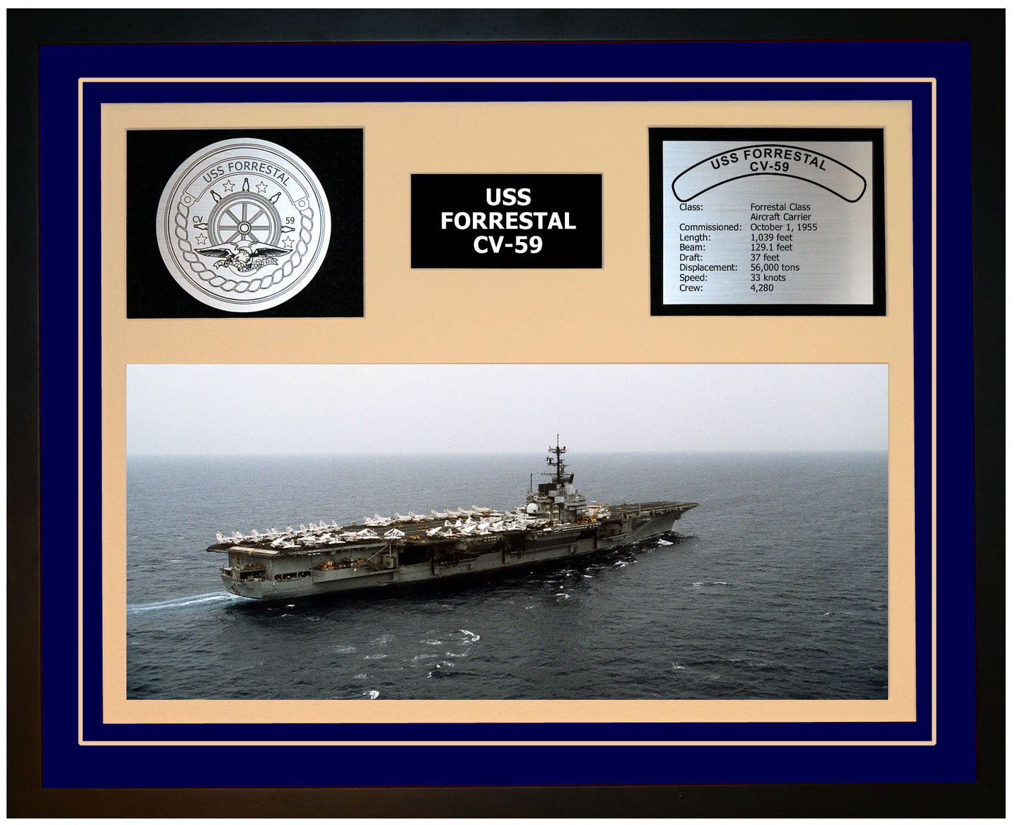 USS FORRESTAL CV-59 Framed Navy Ship Display Blue
