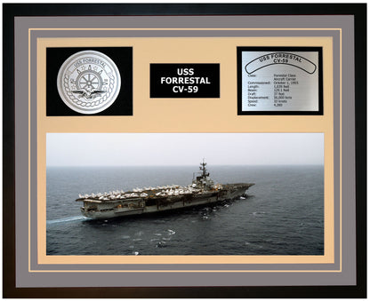 USS FORRESTAL CV-59 Framed Navy Ship Display Grey