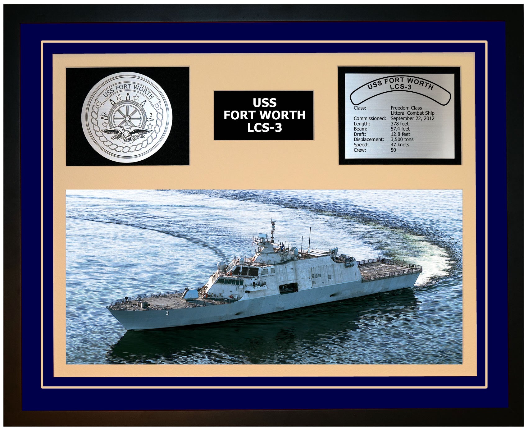 USS FORT WORTH LCS-3 Framed Navy Ship Display Blue