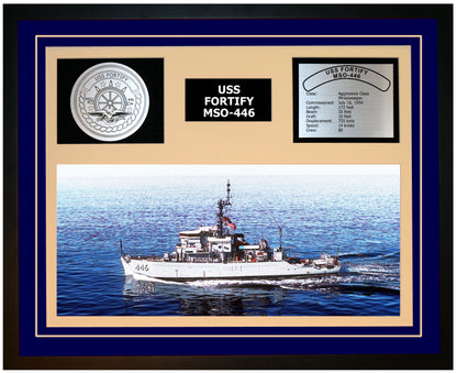 USS FORTIFY MSO-446 Framed Navy Ship Display Blue