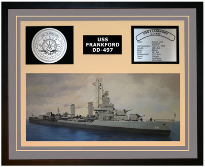 USS FRANKFORD DD-497 Framed Navy Ship Display Grey
