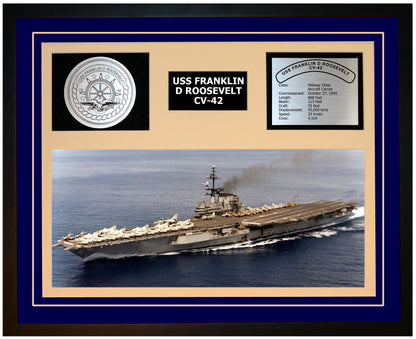 USS FRANKLIN D ROOSEVELT CV-42 Framed Navy Ship Display Blue