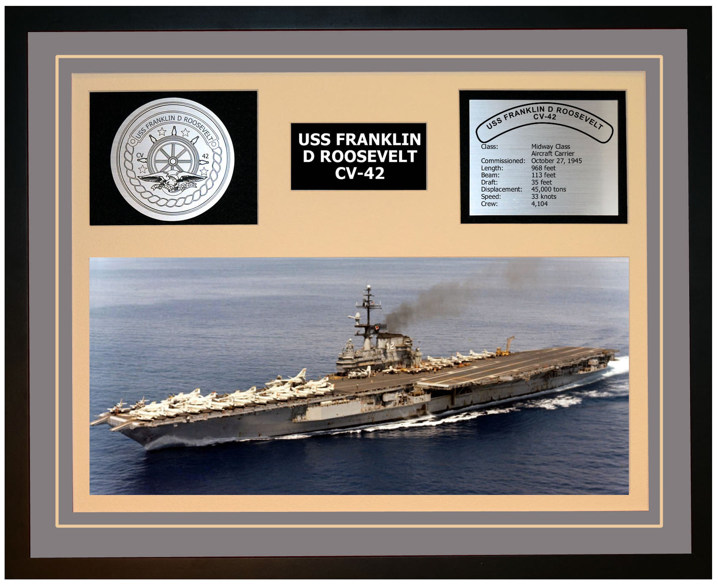 USS FRANKLIN D ROOSEVELT CV-42 Framed Navy Ship Display Grey