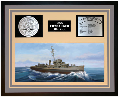 USS FRYBARGER DE-705 Framed Navy Ship Display Grey