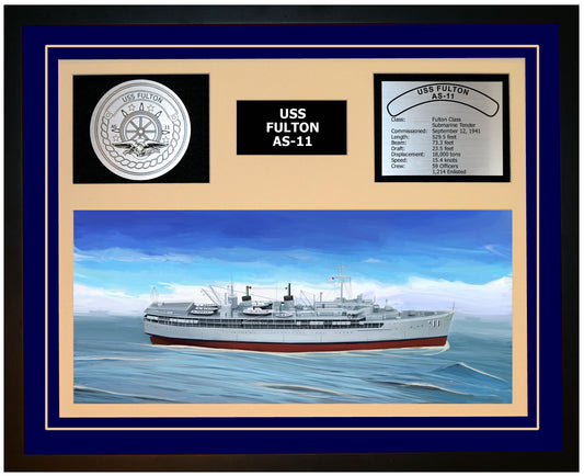 USS FULTON AS-11 Framed Navy Ship Display Blue