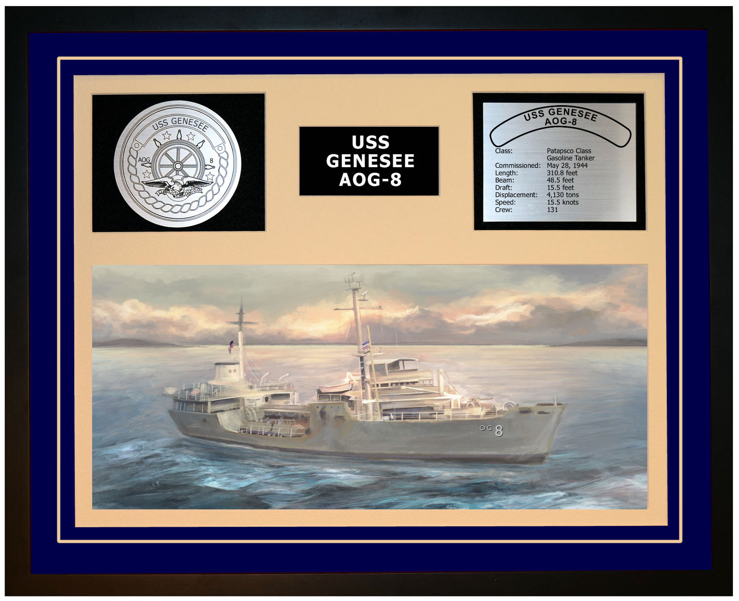 USS GENESEE AOG-8 Framed Navy Ship Display Blue