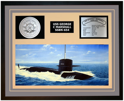 USS GEORGE C MARSHALL SSBN-654 Framed Navy Ship Display Grey