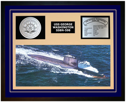 USS GEORGE WASHINGTON SSBN-598 Framed Navy Ship Display Blue
