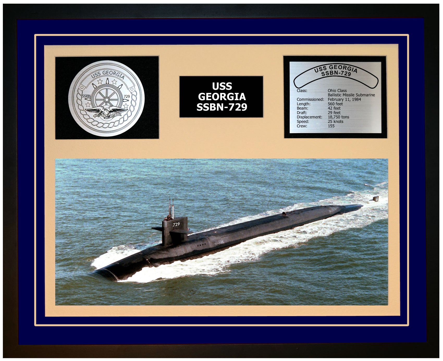 USS GEORGIA SSBN-729 Framed Navy Ship Display Blue