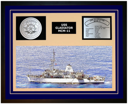 USS GLADIATOR MCM-11 Framed Navy Ship Display Blue