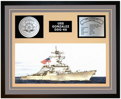 USS GONZALEZ DDG-66 Framed Navy Ship Display Grey