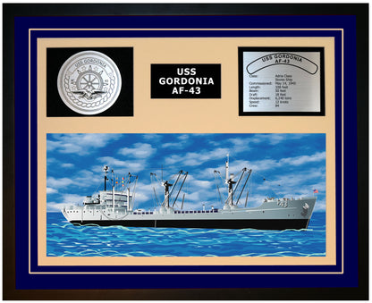 USS GORDONIA AF-43 Framed Navy Ship Display Blue