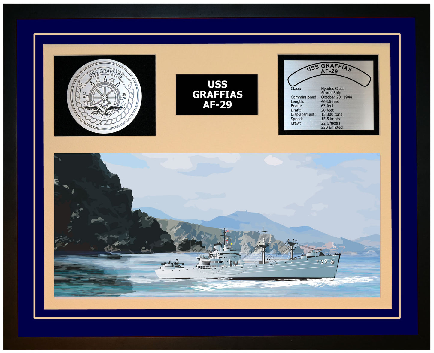 USS GRAFFIAS AF-29 Framed Navy Ship Display Blue