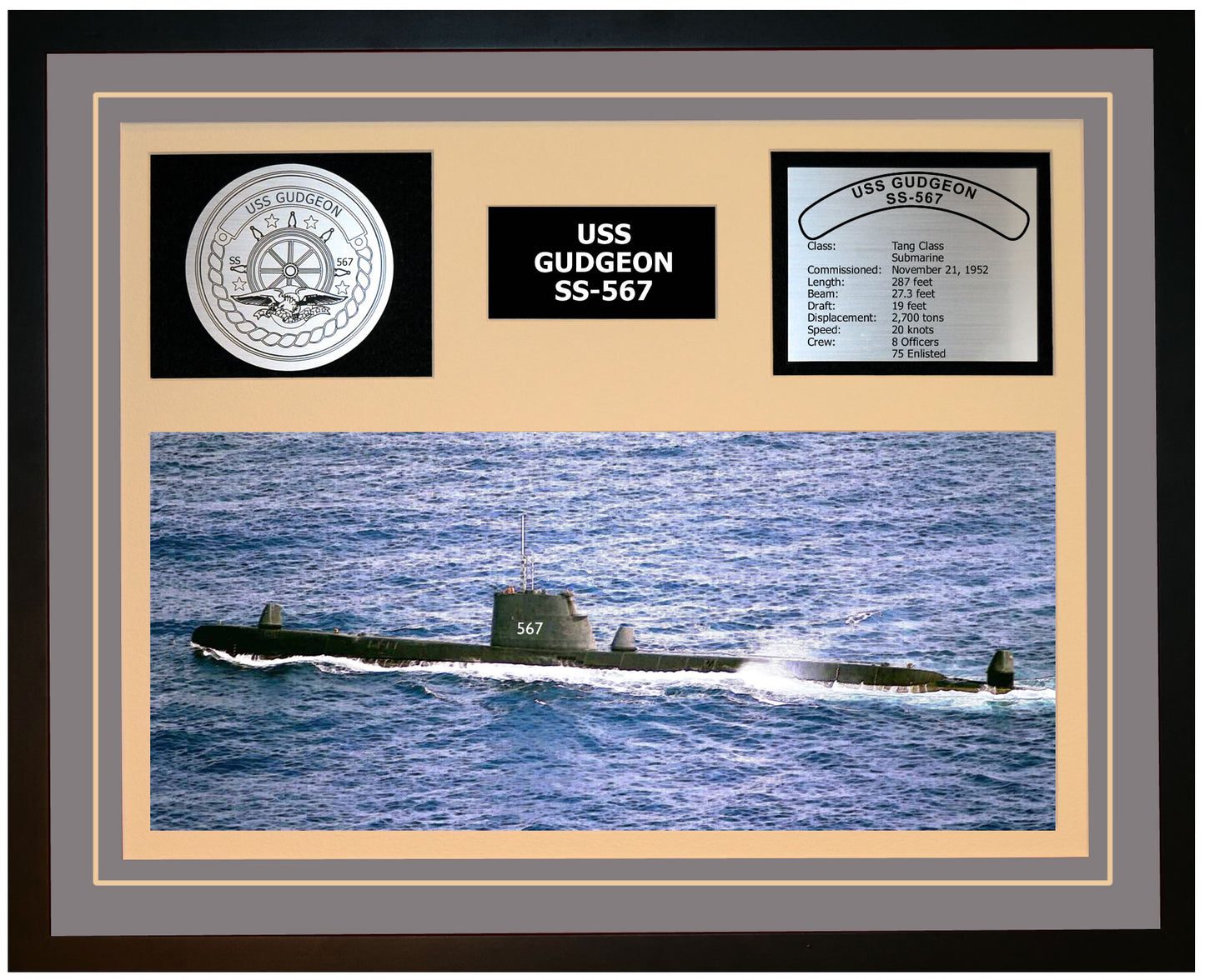 USS GUDGEON SS-567 Framed Navy Ship Display Grey