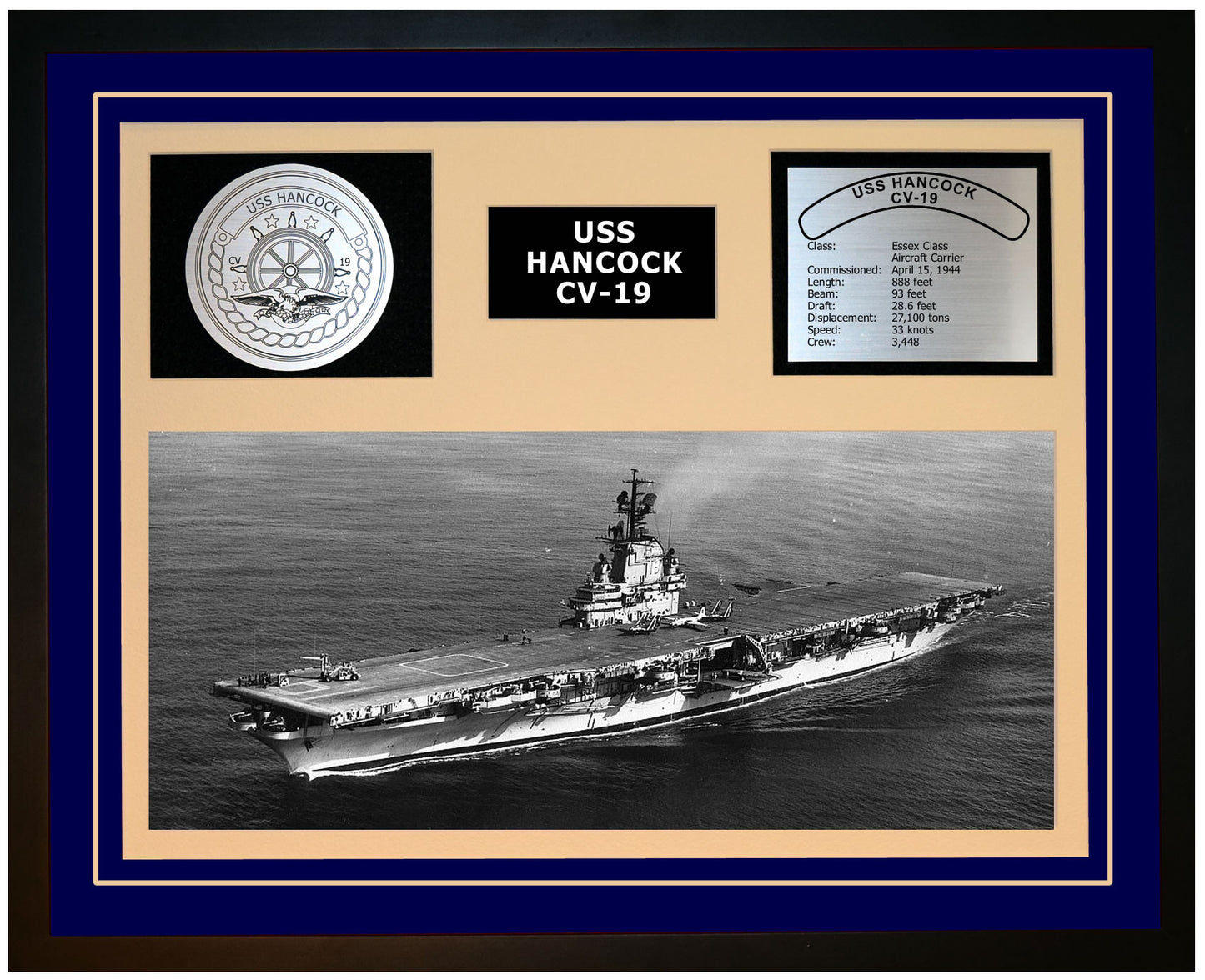 USS HANCOCK CV-19 Framed Navy Ship Display Blue