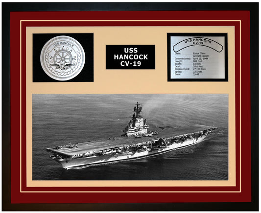 USS HANCOCK CV-19 Framed Navy Ship Display Burgundy