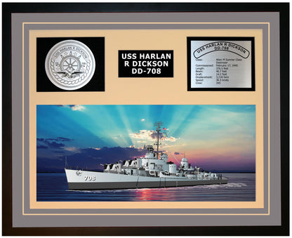 USS HARLAN R DICKSON DD-708 Framed Navy Ship Display