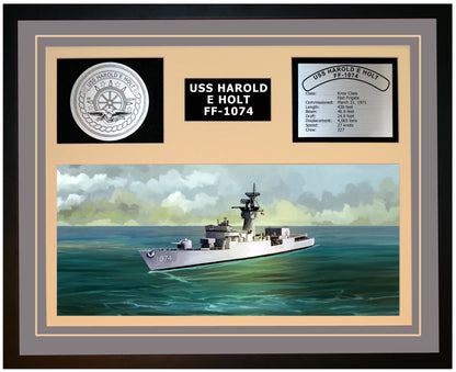 USS HAROLD E HOLT FF-1074 Framed Navy Ship Display Grey