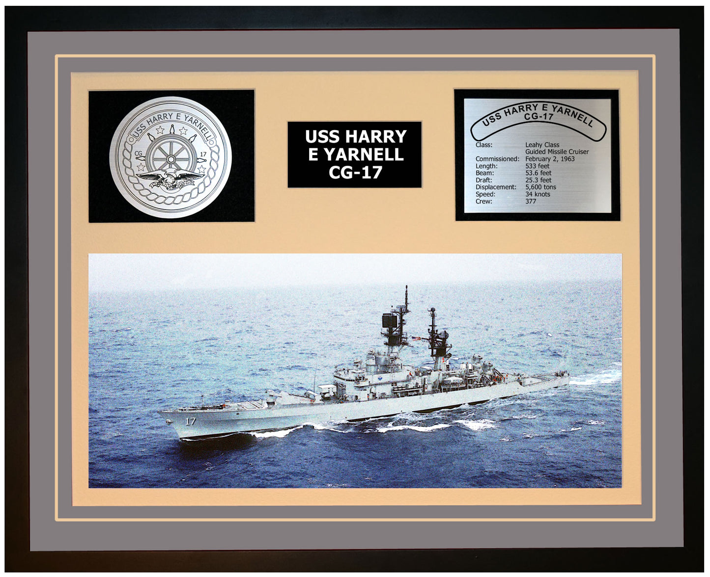 USS HARRY E YARNELL CG-17 Framed Navy Ship Display Grey