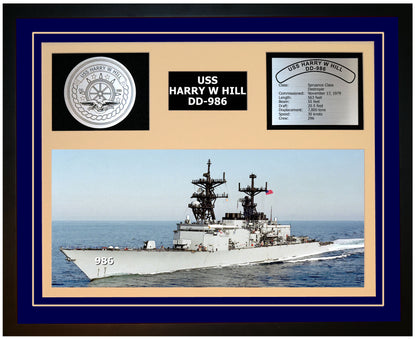 USS HARRY W HILL DD-986 Framed Navy Ship Display Blue