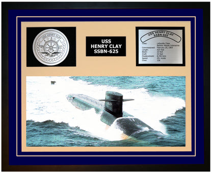 USS HENRY CLAY SSBN-625 Framed Navy Ship Display Blue