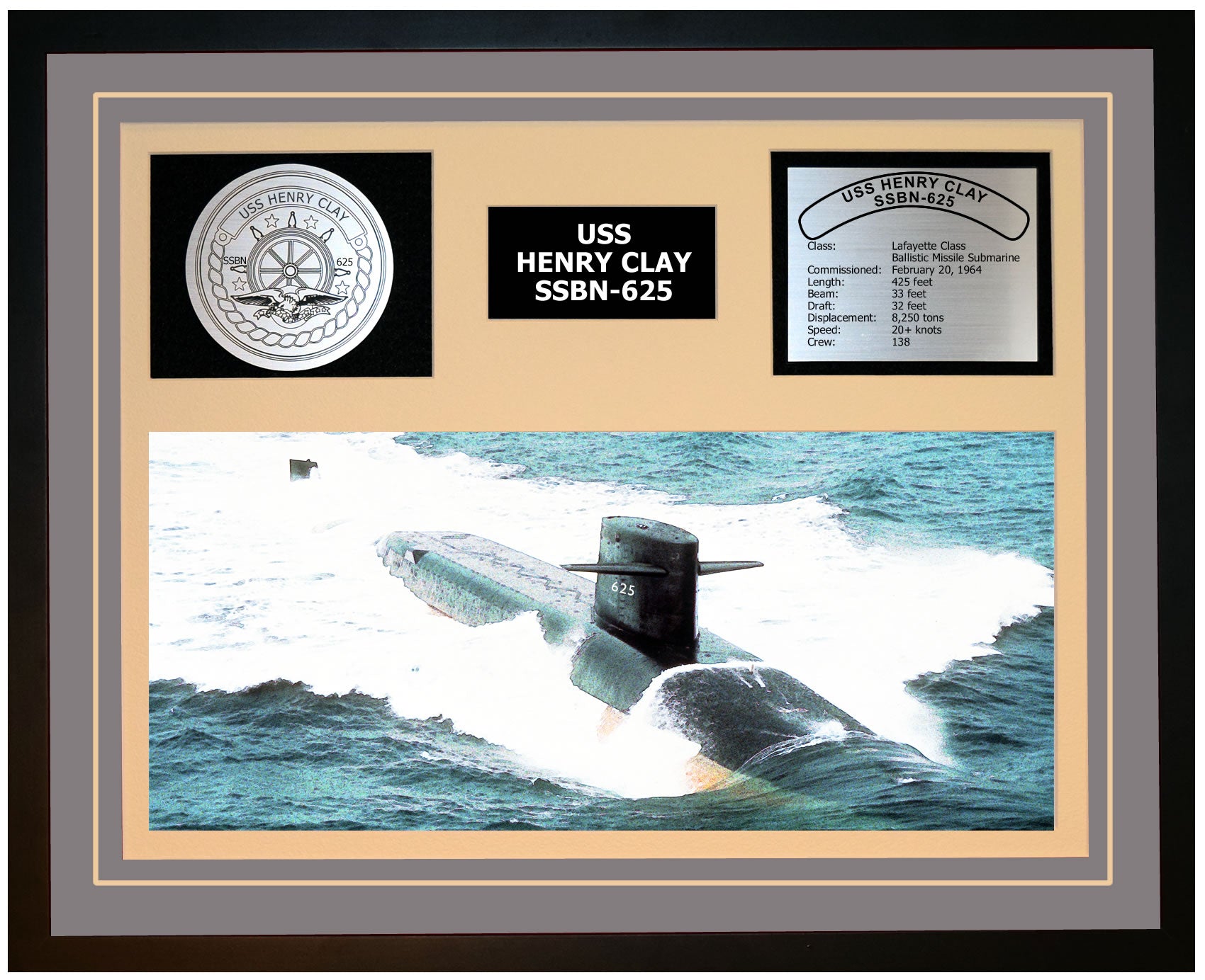 USS HENRY CLAY SSBN-625 Framed Navy Ship Display Grey