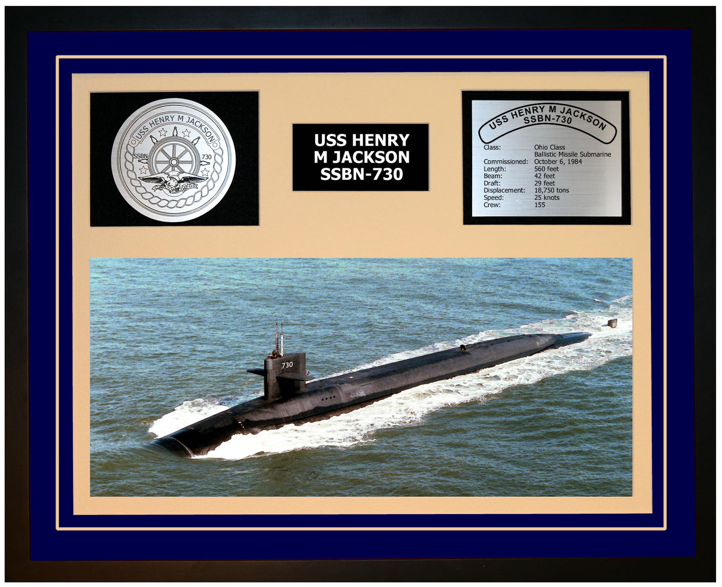 USS HENRY M JACKSON SSBN-730 Framed Navy Ship Display Blue