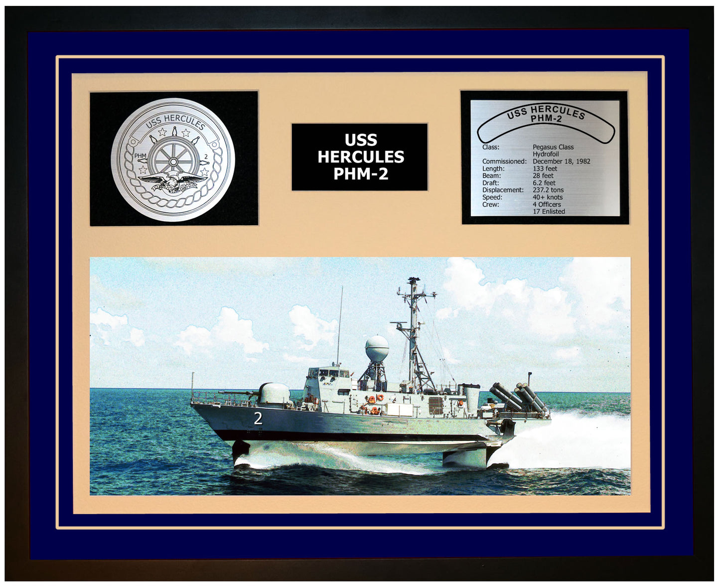USS HERCULES PHM-2 Framed Navy Ship Display Blue