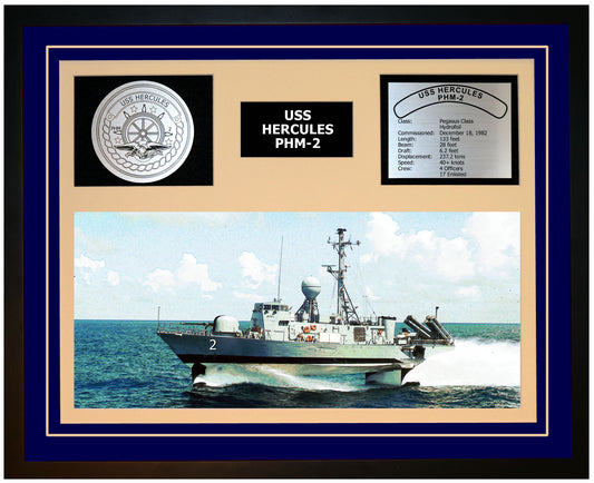 USS HERCULES PHM-2 Framed Navy Ship Display Blue