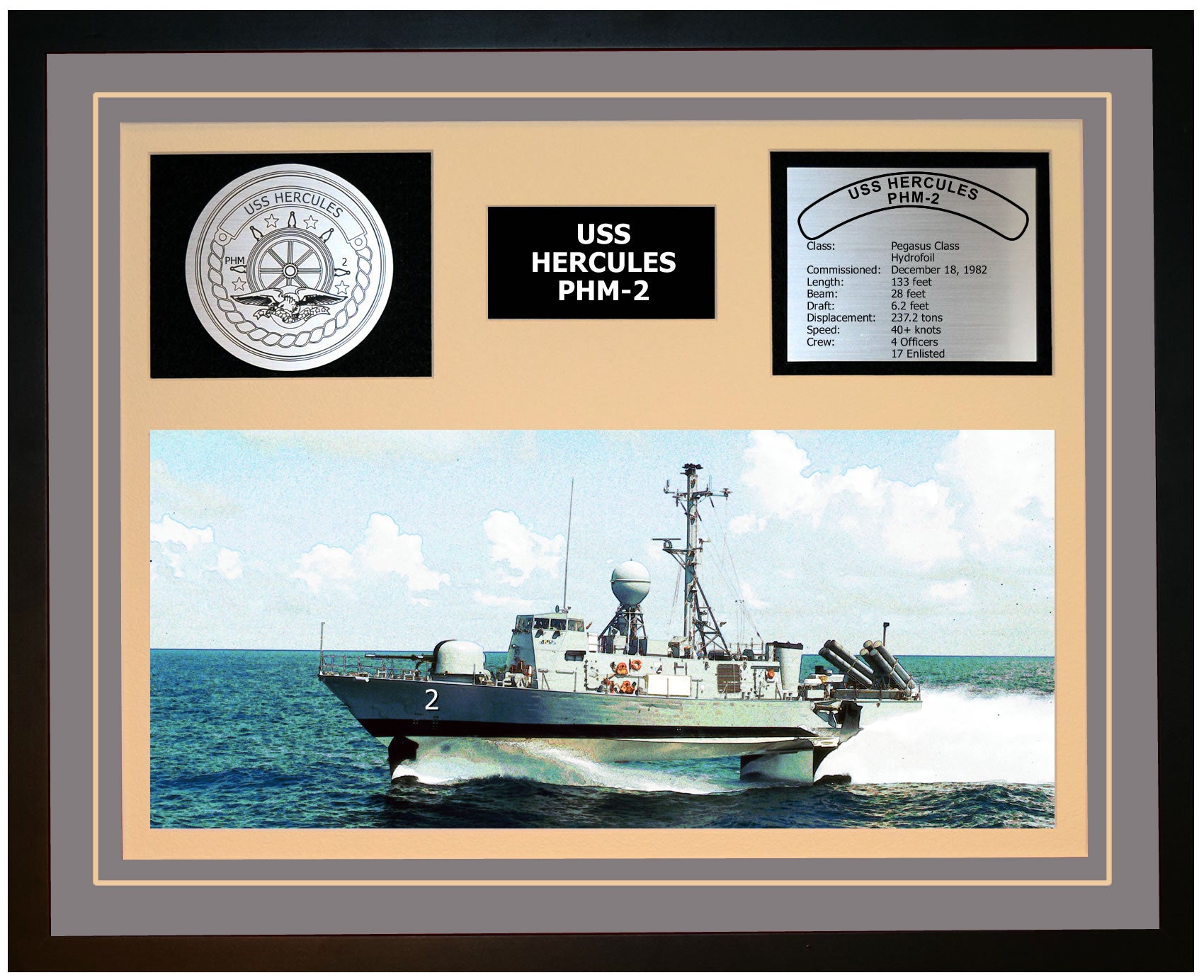 USS HERCULES PHM-2 Framed Navy Ship Display Grey