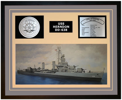 USS HERNDON DD-638 Framed Navy Ship Display Grey