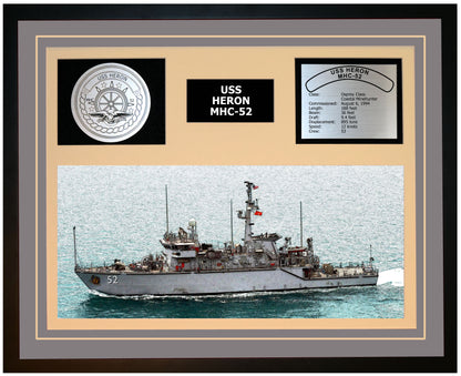 USS HERON MHC-52 Framed Navy Ship Display Grey