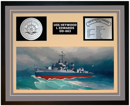 USS HEYWOOD L EDWARDS DD-663 Framed Navy Ship Display Grey