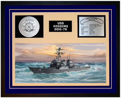 USS HIGGINS DDG-76 Framed Navy Ship Display Blue
