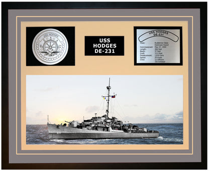 USS HODGES DE-231 Framed Navy Ship Display Grey