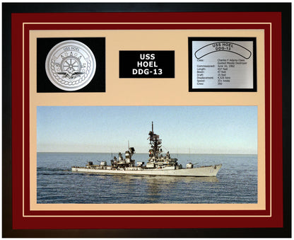 USS HOEL DDG-13 Framed Navy Ship Display Burgundy