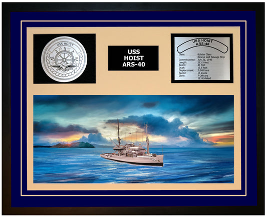USS HOIST ARS-40 Framed Navy Ship Display Blue