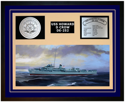 USS HOWARD D CROW DE-252 Framed Navy Ship Display Blue