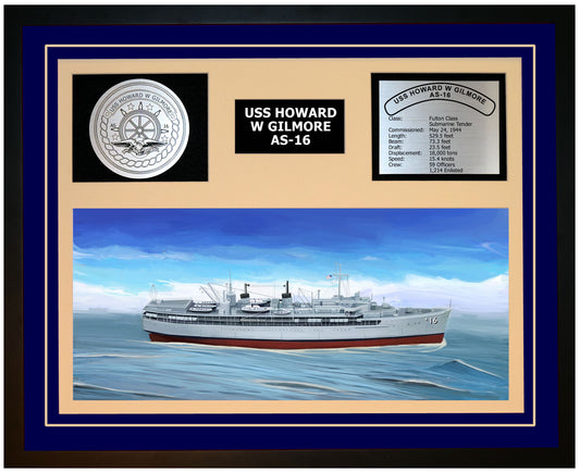 USS HOWARD W GILMORE AS-16 Framed Navy Ship Display Blue