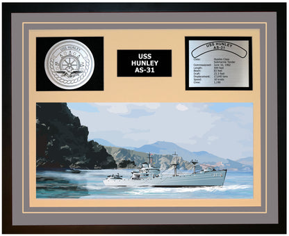 USS HUNLEY AF-31 Framed Navy Ship Display Grey
