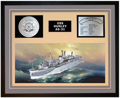 USS HUNLEY AS-31 Framed Navy Ship Display Grey
