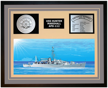 USS HUNTER MARSHALL APD-112 Framed Navy Ship Display Grey