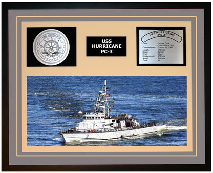 USS HURRICANE PC-3 Framed Navy Ship Display Grey