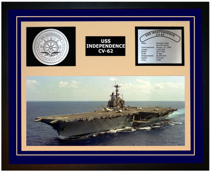 USS INDEPENDENCE CV-62 Framed Navy Ship Display Blue
