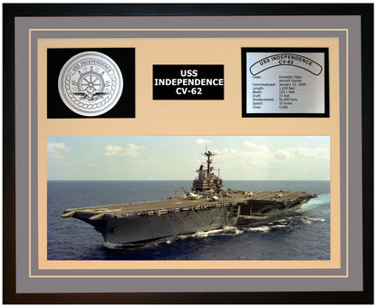 USS INDEPENDENCE CV-62 Framed Navy Ship Display Grey